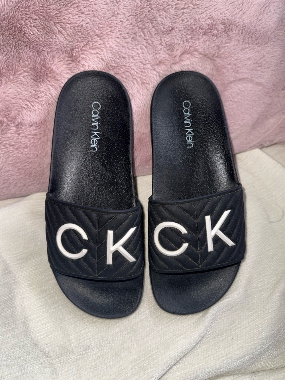 Calvin Klein Black CK Logo Slides | Size 6